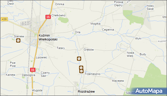 mapa Grębów gmina Rozdrażew, Grębów gmina Rozdrażew na mapie Targeo