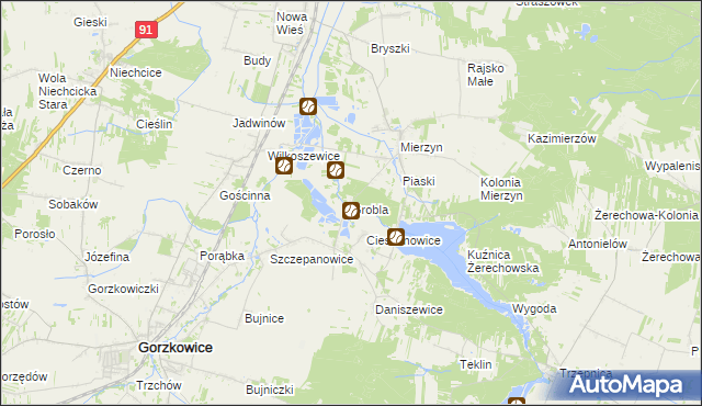 mapa Grobla gmina Rozprza, Grobla gmina Rozprza na mapie Targeo