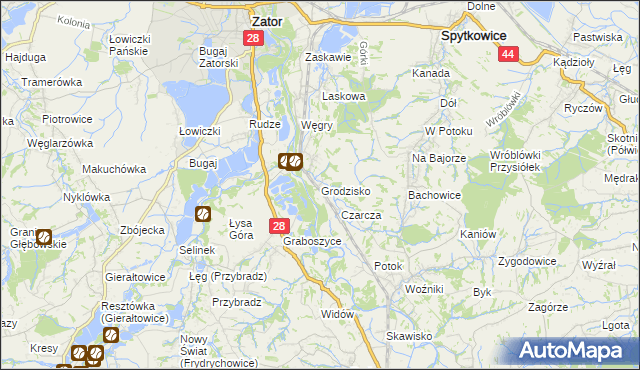 mapa Grodzisko gmina Zator, Grodzisko gmina Zator na mapie Targeo