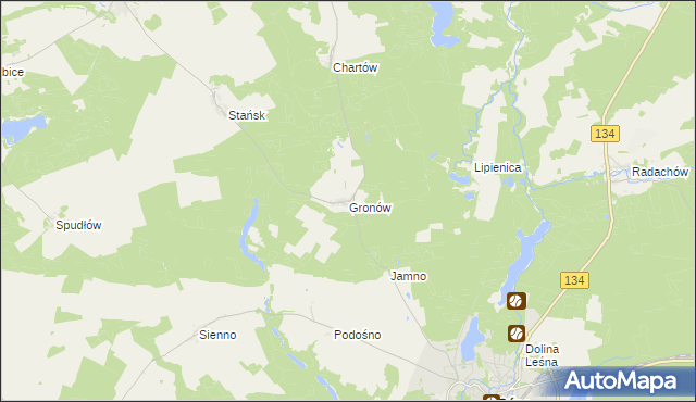 mapa Gronów gmina Ośno Lubuskie, Gronów gmina Ośno Lubuskie na mapie Targeo