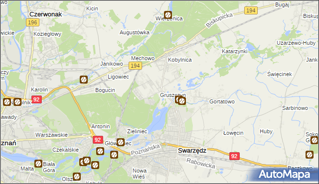 mapa Gruszczyn gmina Swarzędz, Gruszczyn gmina Swarzędz na mapie Targeo