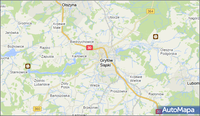 mapa Gryfów Śląski, Gryfów Śląski na mapie Targeo