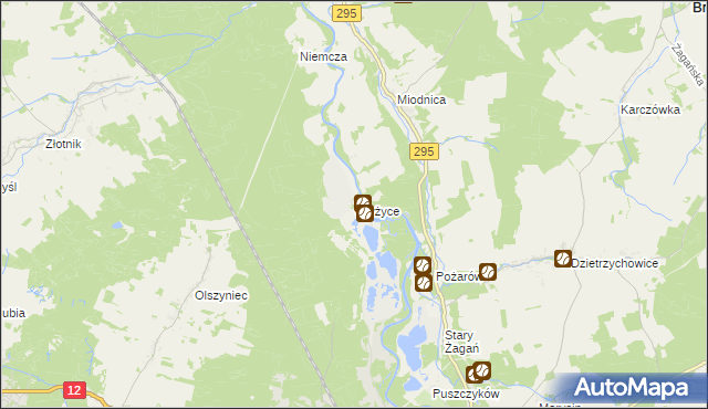 mapa Gryżyce gmina Żagań, Gryżyce gmina Żagań na mapie Targeo