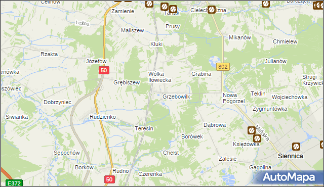 mapa Grzebowilk gmina Siennica, Grzebowilk gmina Siennica na mapie Targeo