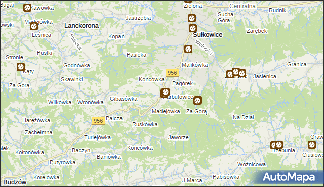 mapa Harbutowice gmina Sułkowice, Harbutowice gmina Sułkowice na mapie Targeo