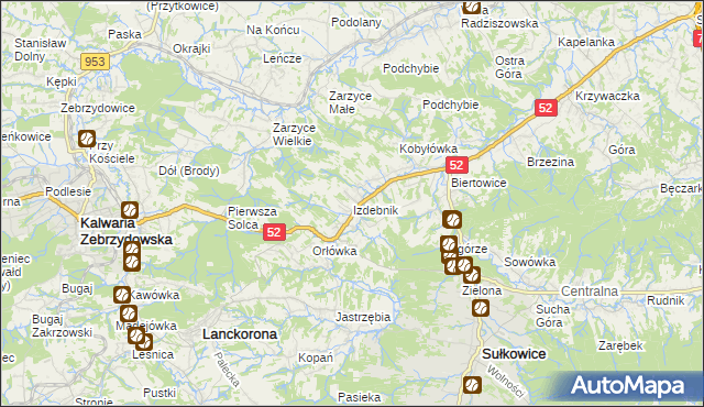 mapa Izdebnik gmina Lanckorona, Izdebnik gmina Lanckorona na mapie Targeo