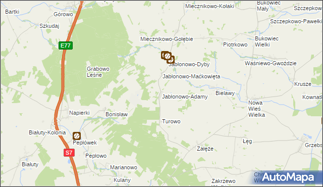 mapa Jabłonowo-Adamy, Jabłonowo-Adamy na mapie Targeo