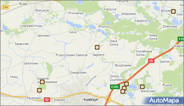mapa Jagodno gmina Kostrzyn, Jagodno gmina Kostrzyn na mapie Targeo