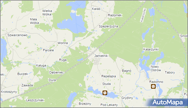 mapa Jamielnik gmina Nowe Miasto Lubawskie, Jamielnik gmina Nowe Miasto Lubawskie na mapie Targeo