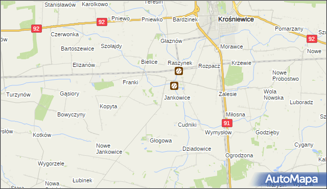 mapa Jankowice gmina Krośniewice, Jankowice gmina Krośniewice na mapie Targeo