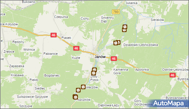 mapa Janów powiat częstochowski, Janów powiat częstochowski na mapie Targeo