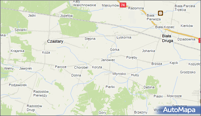 mapa Janowiec gmina Biała, Janowiec gmina Biała na mapie Targeo