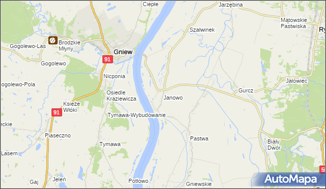 mapa Janowo gmina Kwidzyn, Janowo gmina Kwidzyn na mapie Targeo