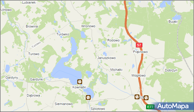 mapa Januszkowo gmina Kozłowo, Januszkowo gmina Kozłowo na mapie Targeo