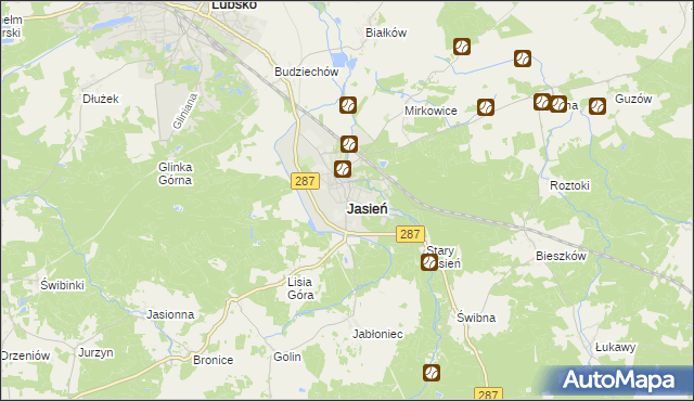 mapa Jasień powiat żarski, Jasień powiat żarski na mapie Targeo