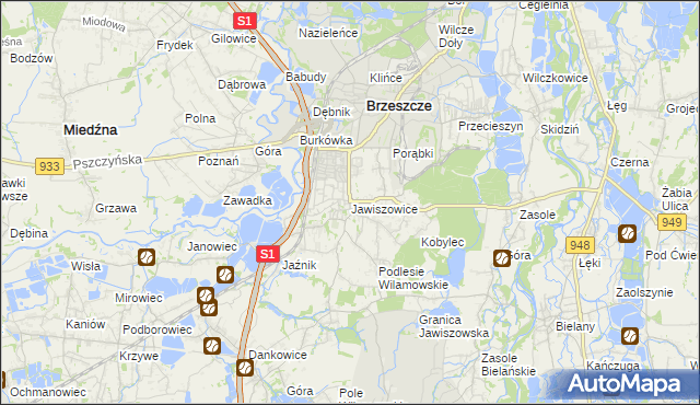 mapa Jawiszowice, Jawiszowice na mapie Targeo