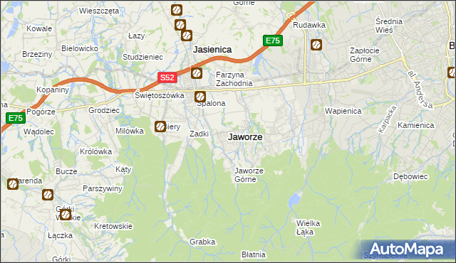 mapa Jaworze powiat bielski, Jaworze powiat bielski na mapie Targeo