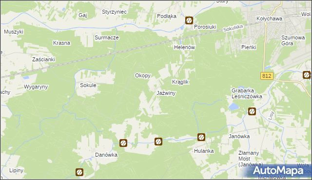 mapa Jaźwiny gmina Biała Podlaska, Jaźwiny gmina Biała Podlaska na mapie Targeo