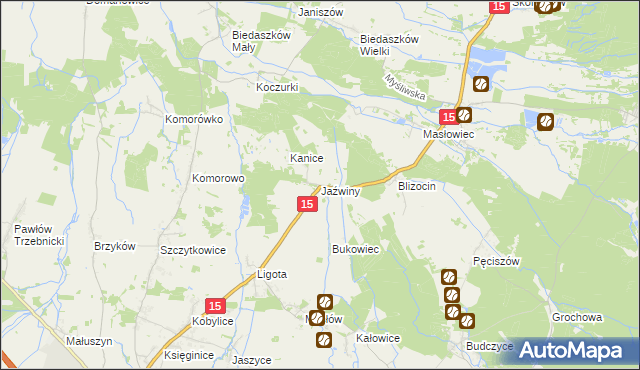 mapa Jaźwiny gmina Trzebnica, Jaźwiny gmina Trzebnica na mapie Targeo