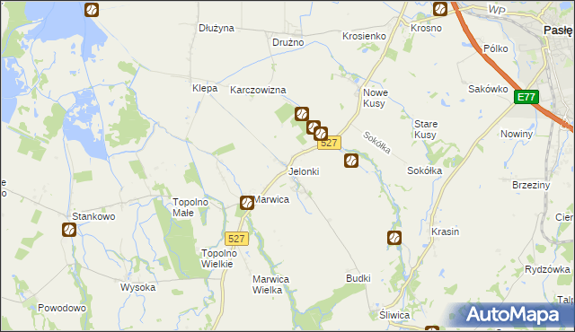 mapa Jelonki gmina Rychliki, Jelonki gmina Rychliki na mapie Targeo