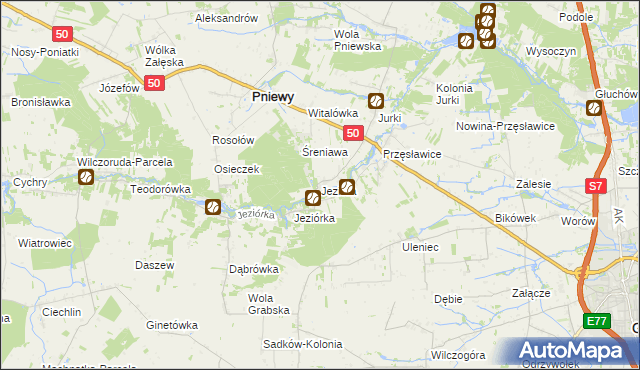 mapa Jeziora gmina Pniewy, Jeziora gmina Pniewy na mapie Targeo