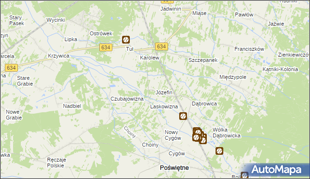 mapa Józefin gmina Poświętne, Józefin gmina Poświętne na mapie Targeo