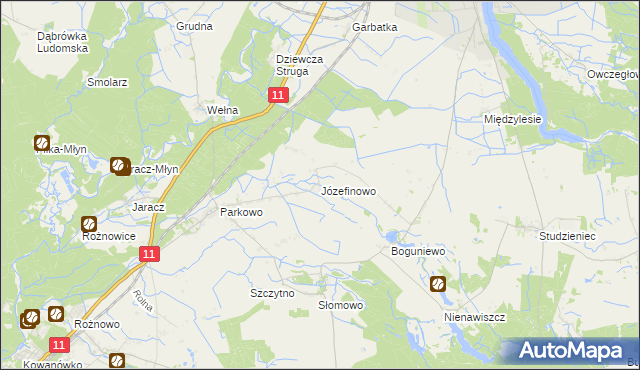 mapa Józefinowo gmina Rogoźno, Józefinowo gmina Rogoźno na mapie Targeo