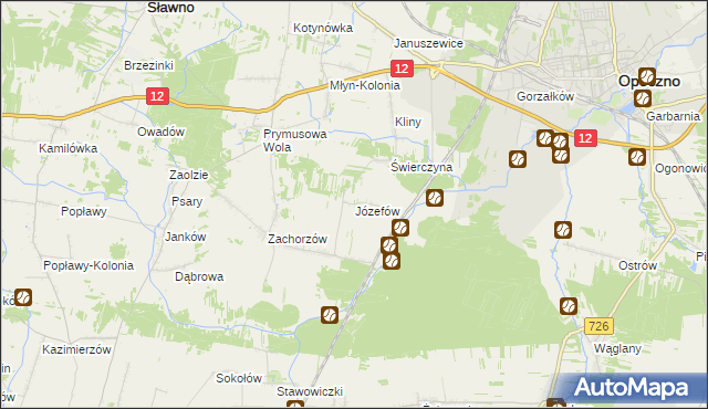 mapa Józefów gmina Sławno, Józefów gmina Sławno na mapie Targeo