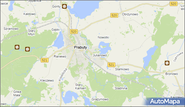 mapa Julianowo gmina Prabuty, Julianowo gmina Prabuty na mapie Targeo