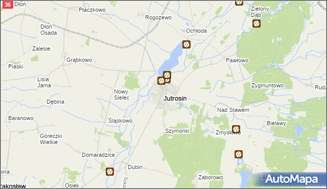 mapa Jutrosin powiat rawicki, Jutrosin powiat rawicki na mapie Targeo