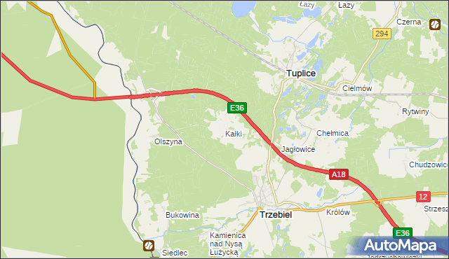 mapa Kałki gmina Trzebiel, Kałki gmina Trzebiel na mapie Targeo