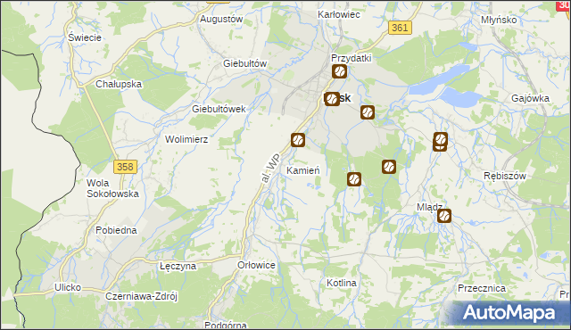 mapa Kamień gmina Mirsk, Kamień gmina Mirsk na mapie Targeo