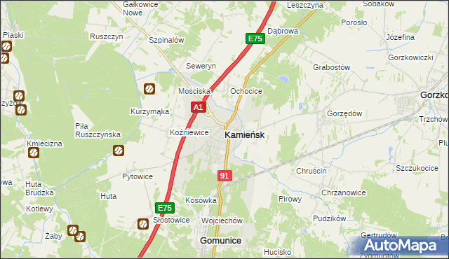 mapa Kamieńsk, Kamieńsk na mapie Targeo