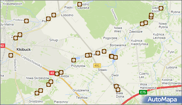 mapa Kamyk gmina Kłobuck, Kamyk gmina Kłobuck na mapie Targeo