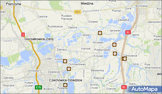 mapa Kaniów gmina Bestwina, Kaniów gmina Bestwina na mapie Targeo