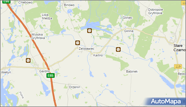 mapa Kartno gmina Stare Czarnowo, Kartno gmina Stare Czarnowo na mapie Targeo