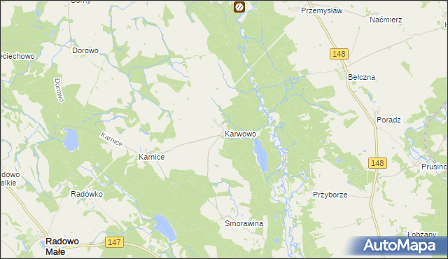 mapa Karwowo gmina Łobez, Karwowo gmina Łobez na mapie Targeo