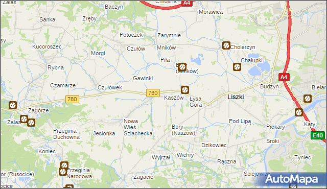 mapa Kaszów gmina Liszki, Kaszów gmina Liszki na mapie Targeo