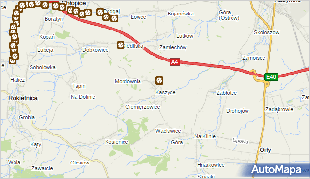 mapa Kaszyce, Kaszyce na mapie Targeo