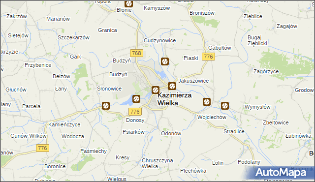 mapa Kazimierza Wielka, Kazimierza Wielka na mapie Targeo