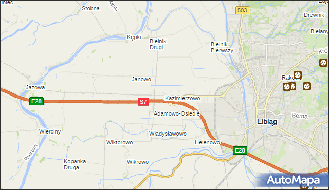 mapa Kazimierzowo gmina Elbląg, Kazimierzowo gmina Elbląg na mapie Targeo