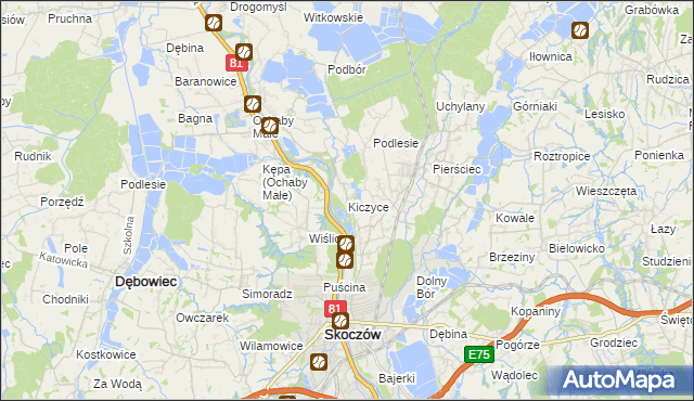 mapa Kiczyce, Kiczyce na mapie Targeo