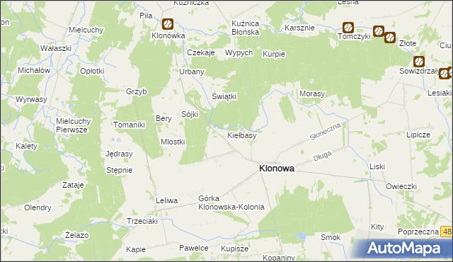mapa Kiełbasy gmina Klonowa, Kiełbasy gmina Klonowa na mapie Targeo