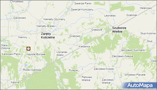mapa Kietlanka gmina Zaręby Kościelne, Kietlanka gmina Zaręby Kościelne na mapie Targeo