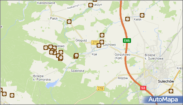 mapa Kije gmina Sulechów, Kije gmina Sulechów na mapie Targeo