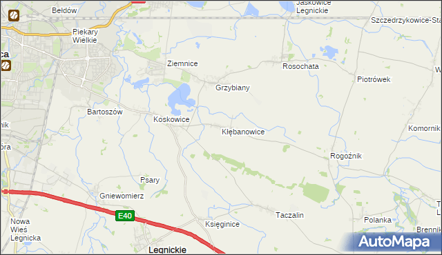 mapa Kłębanowice gmina Legnickie Pole, Kłębanowice gmina Legnickie Pole na mapie Targeo