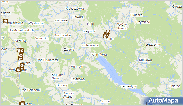 mapa Klimkówka gmina Ropa, Klimkówka gmina Ropa na mapie Targeo