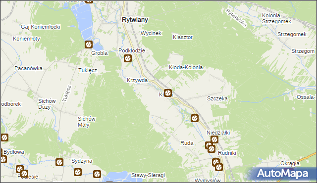 mapa Kłoda gmina Rytwiany, Kłoda gmina Rytwiany na mapie Targeo