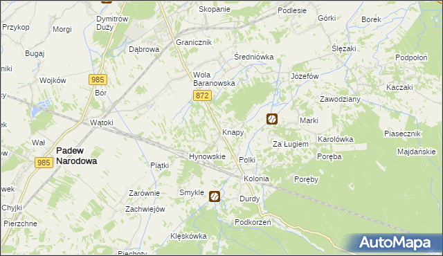 mapa Knapy gmina Baranów Sandomierski, Knapy gmina Baranów Sandomierski na mapie Targeo