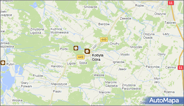 mapa Kobyla Góra powiat ostrzeszowski, Kobyla Góra powiat ostrzeszowski na mapie Targeo